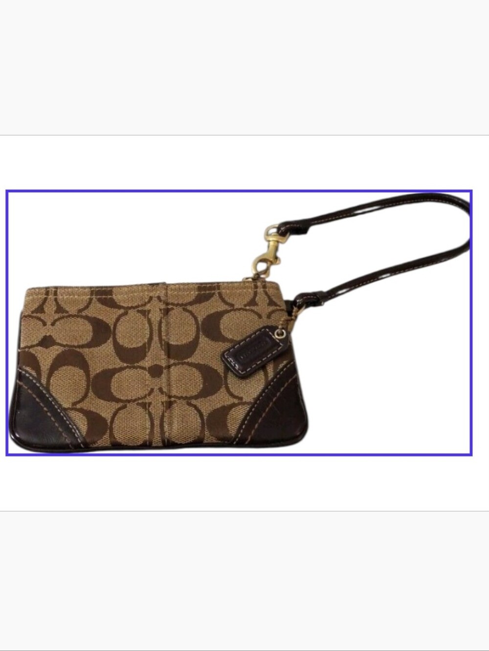 Coach Signature C Canvas Wristlet with Dark Brown Leather Trim - Picture 3 of 5